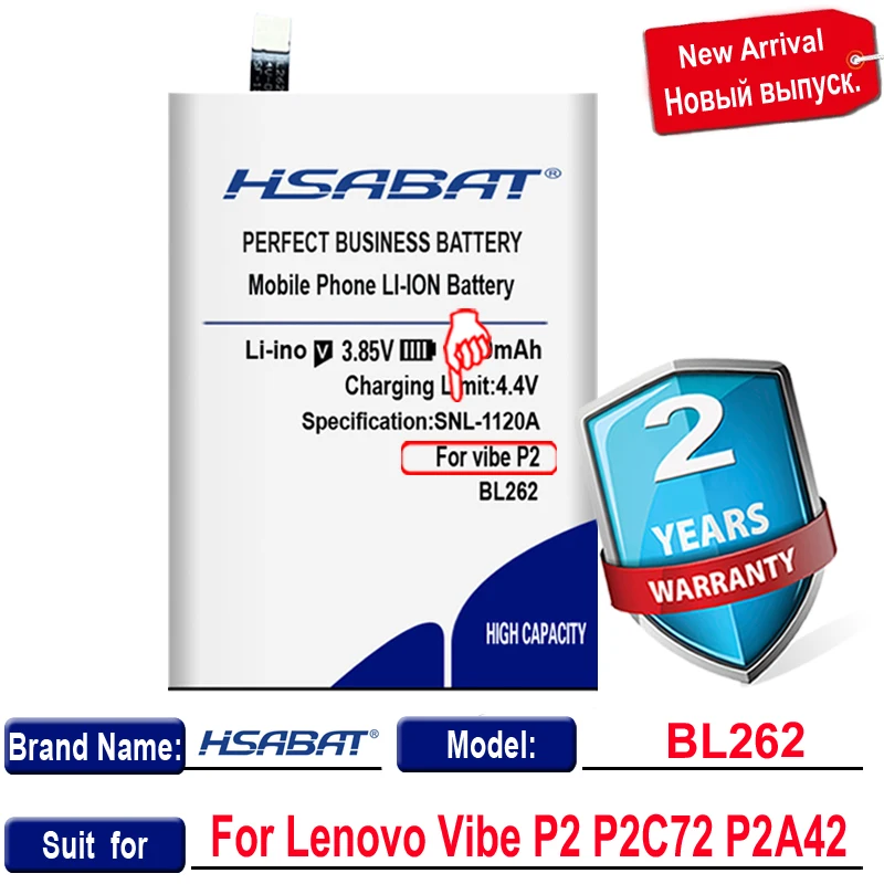 HSABAT 0 цикл 6900 мАч BL262 Аккумулятор для Lenovo Vibe P2 P2C72 P2A42 высокое качество Мобильный