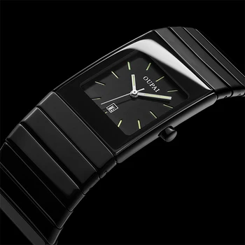 OUPAI Old Classic Black Ceramic Rectangle Watch Men Quartz Ultra Thin Business Watch Waterproof Square Anti-Scratch Calendar 4