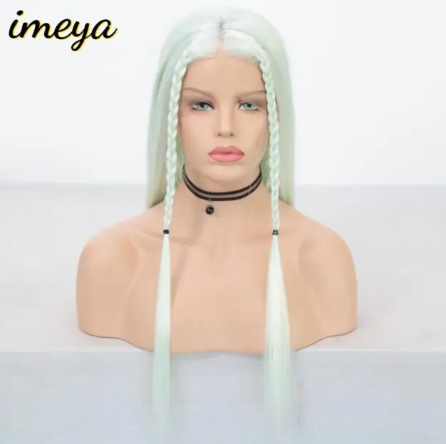 Light Green Imeya шелковистые прямые 150% плотность светильник зеленый синтетический парик на кружеве термостойкие парики с натуральной частью парик для женщин - Цвет: Light Green