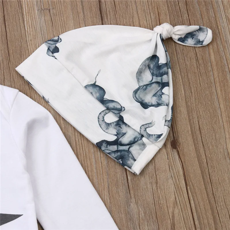 3pcs Newborn Clothes Set White Letter Rompers Baby Girls Bodysuit Outfits Elephant Print Pants Hats Boys Clothing | Детская одежда и