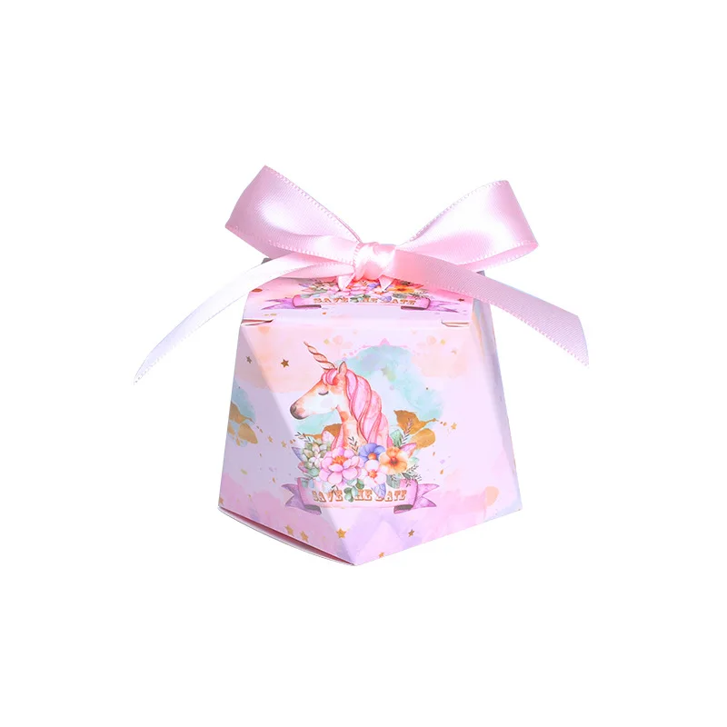 pink Бумажные свадебные коробочки для конфет сувенирная Подарочная коробка Упаковка Единорог алмаз шоколад подарки сумки день рождения для украшения детского душа - Цвет: pink