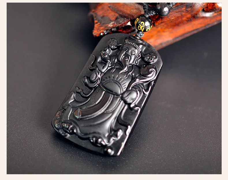 Натуральный черный обсидиан бусы ожерелье ручной работы Бог богатства нефрит