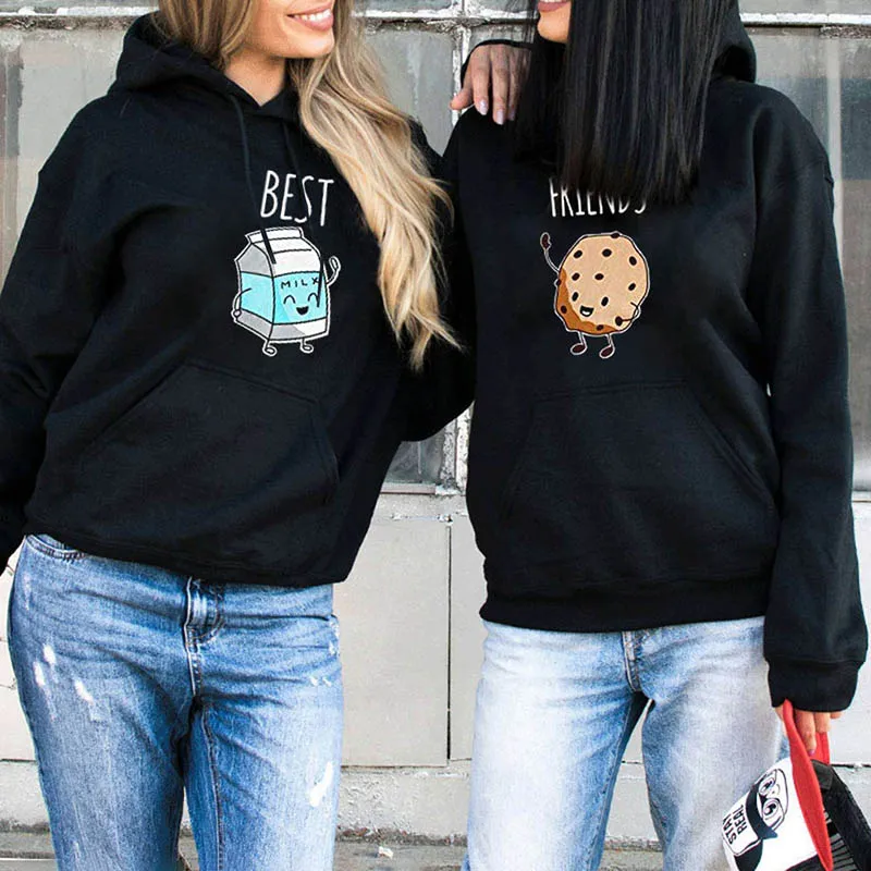 Модные толстовки Best Friends, осенне-зимние женские толстовки с капюшоном и длинным рукавом, женские пуловеры с принтом гамбургера и молока