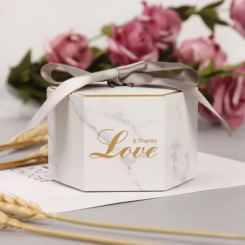Silver Marble Бумажная коробка со свадебными сувенирами подарочные коробки шоколада для упаковочные подарки мешок шестигранник спасибо сумки День рождения украшения - Цвет: Silver Marble