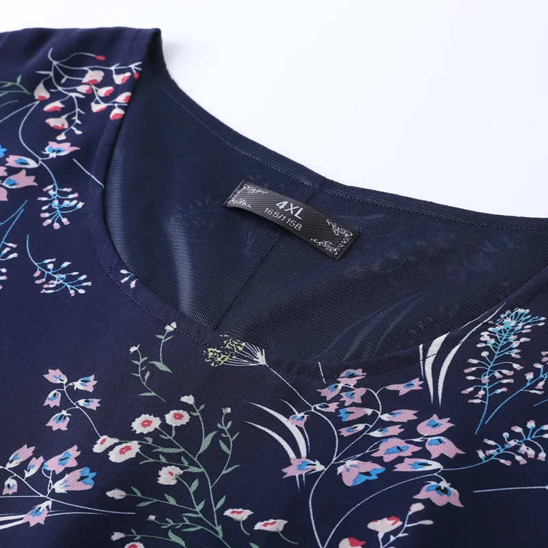 

Plus Size 10XL 9XL 8XL 4XL Women Summer Short Sleeves T Shirts Femme Floral Print Chiffon Clothing Slim T-shirts For Mujers