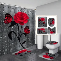 3d rose print shower curtain waterproof curtain for bathroom home decor bathroom shower curtain set bath mats rugs anti skid