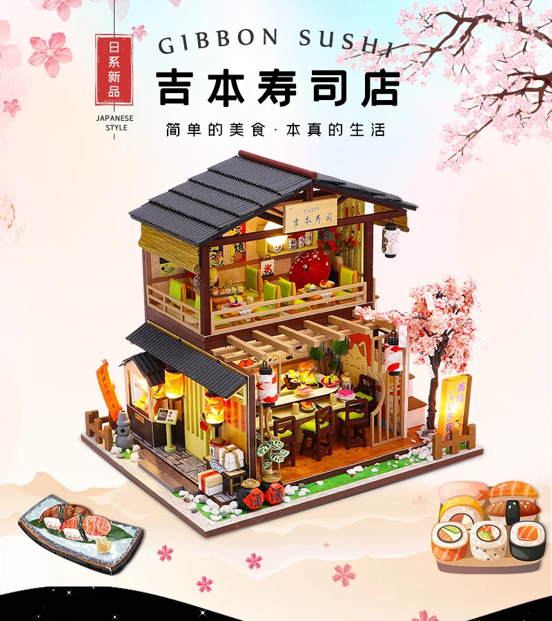 

Деревянный кукольный домик «сделай сам», магазин суши в японском стиле, креативный подарок на день рождения, миниатюрные игрушки ручной раб...
