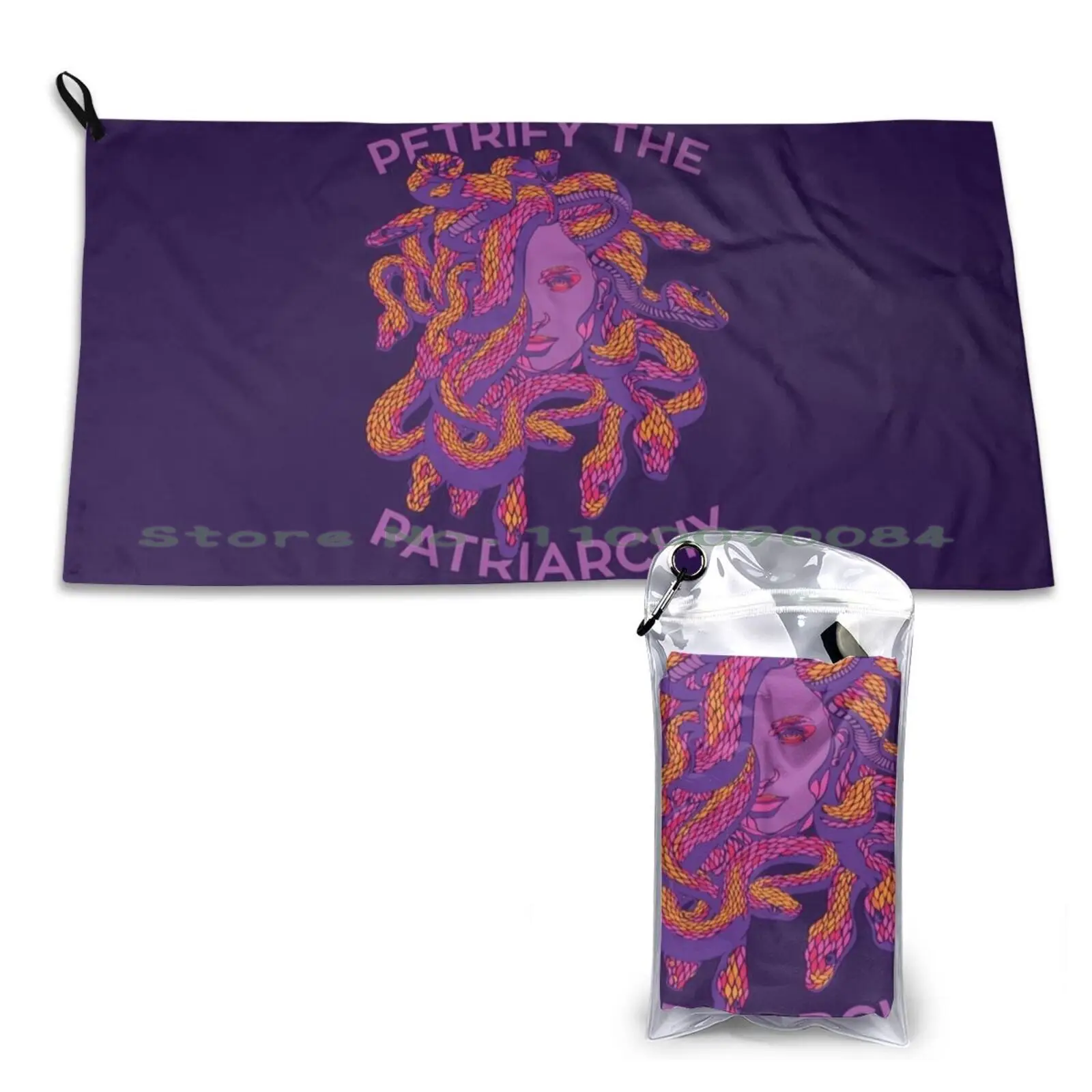 

Быстросохнущее полотенце Petrify The Patriarchy для спортзала, портативная греческая фантазия, мифические богини, змеи, розовые, фиолетовые