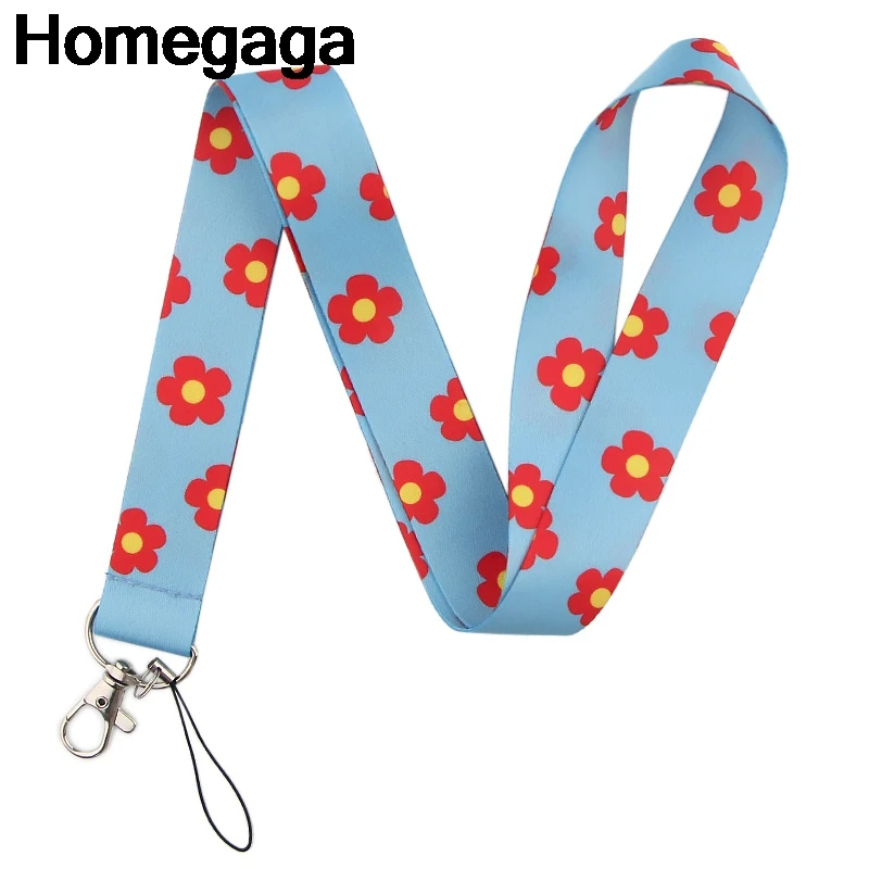 

20pcs/lot Homegaga Red flowers keychains lanyard for Mobile Phone Camera USB ID Badge Holder Keys Straps Tag Neck lanyards D2352