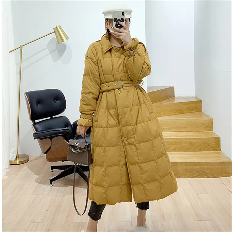Женский однобортный пуховик на белом утином пуху Повседневная Толстая теплая длинная куртка свободного
