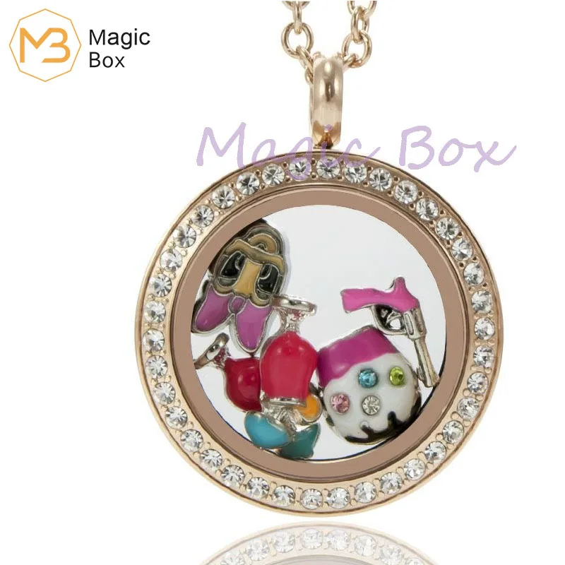 Ожерелье с подвеской из нержавеющей стали стеклянное розовое золото