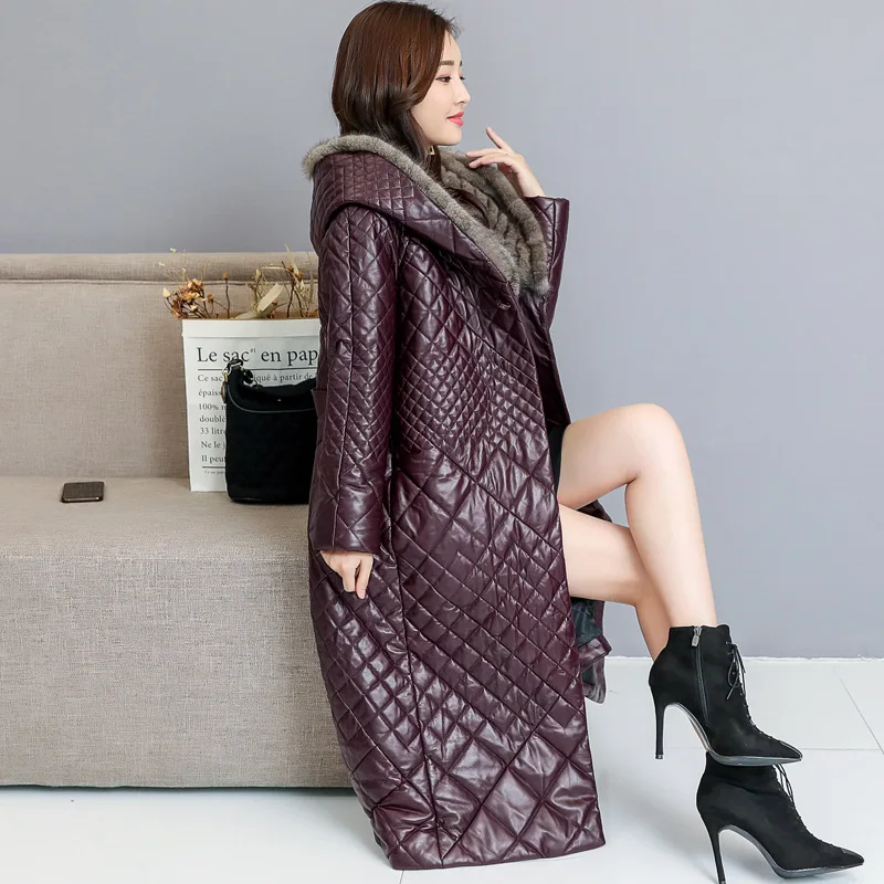 Высококачественное пальто из искусственного меха элегантная кожаная зимняя