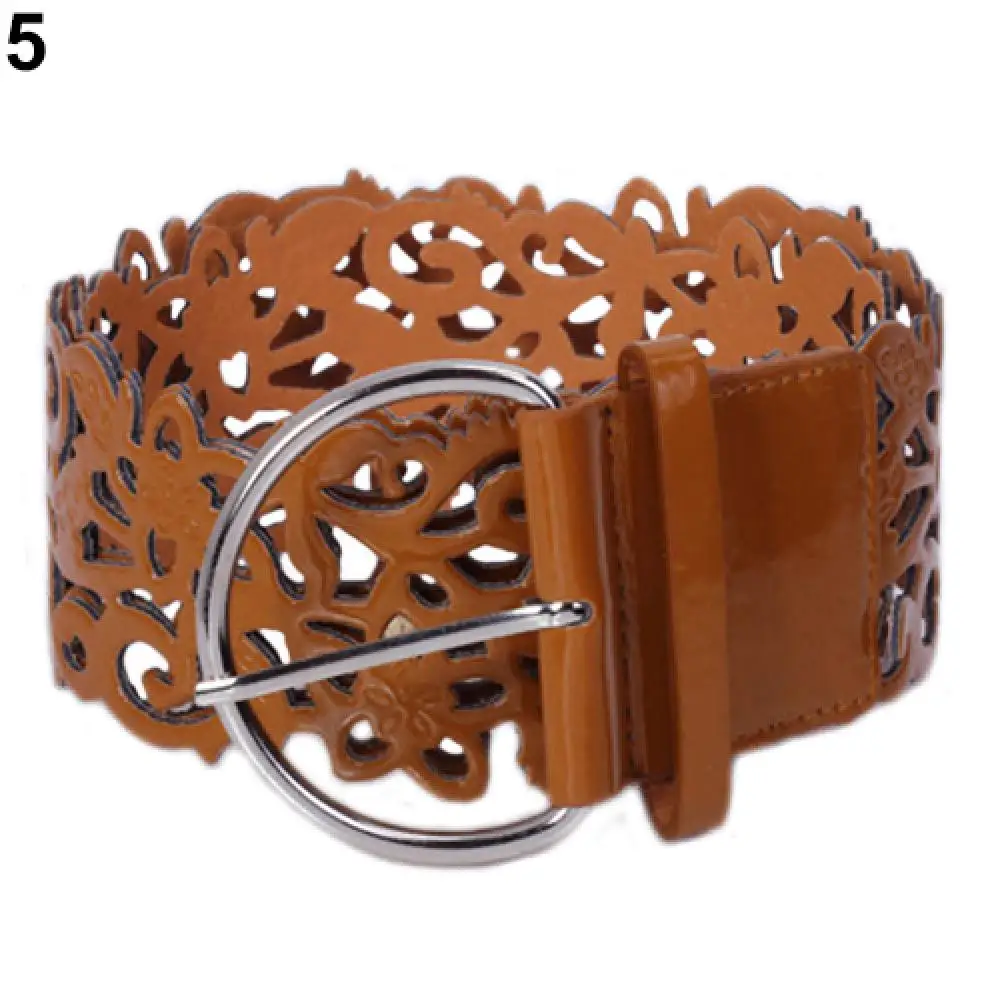 

Hot Fashion Lady Wide Hollow Flower Faux Leather Waistband Waist Strap Belt