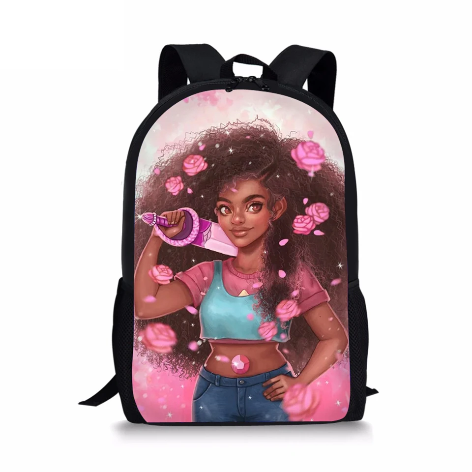 Детские рюкзаки для начальной школы, кавайные африканские девушки, школьные сумки с принтом, черные дизайнерские сумки для книг в стиле афр...