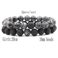 10mm black grey stone beads bracelets bangles couple bracelet for lovers his and hers jewelry handmade trendy pulseras