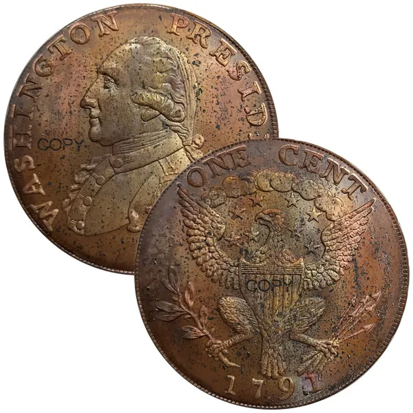 Соединенные Штаты, Соединенные Штаты, президент, 1791, Бейкер, 15, большой орел, цент, 16, маленький Орел, цент, 1792, римская голова, цент, красная медь, копия монет