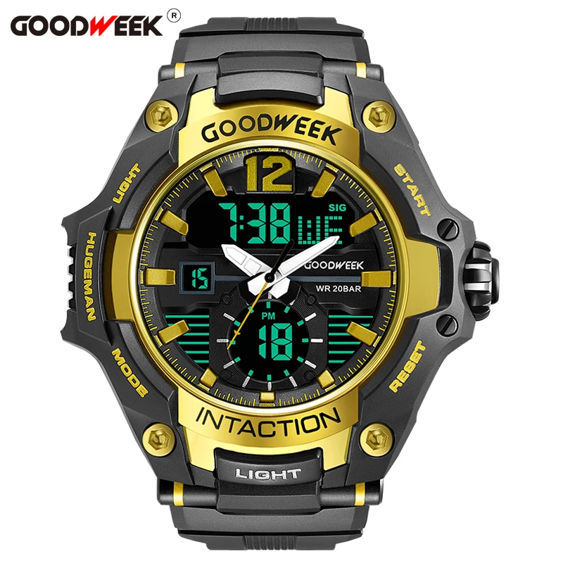 GOODWEEK большой циферблат спортивные часы для мужчин водонепроницаемые цифровые