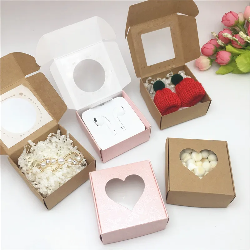 2 шт прозрачное ПВХ окошко мыльницы Крафт бумажная коробка ювелирных изделий