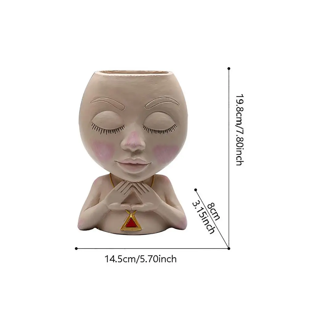 

Cute Face Flower Pot Meditated Girl Head Succulent Planter Pot Lovely Resin Cactus Flower Pot Personality Home Decoration