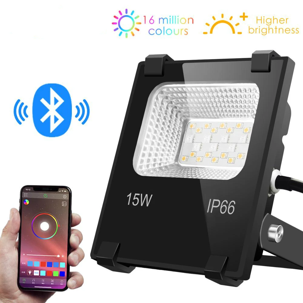 

Smart Flutlicht LED Outdoor Licht RGB 15W Bluetooth4.0 360 APP Gruppe Control IP66 Garten Wasserdichte Farbwechsel Scheinwerfer