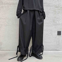 mens wide leg pants spring and autumn new style european and japanese department personality strap design leisure large pants