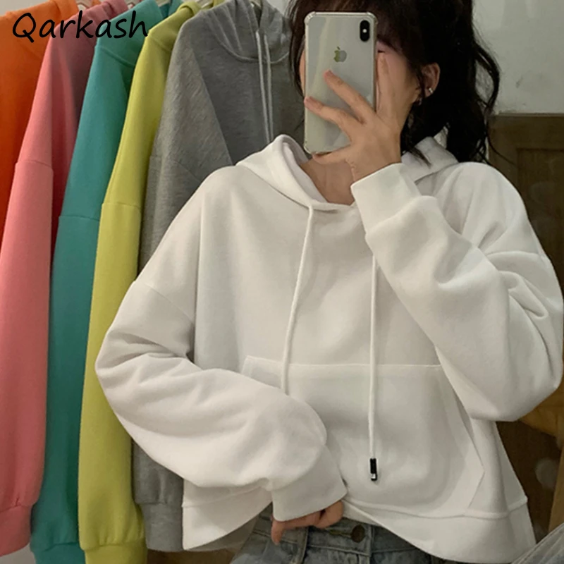 

Hoodies Women 6 Colors Autumn Students Streetwear Simple Solid Clothing Popular Teens Daily Cozy Tender Holiday Girls Ulzzang