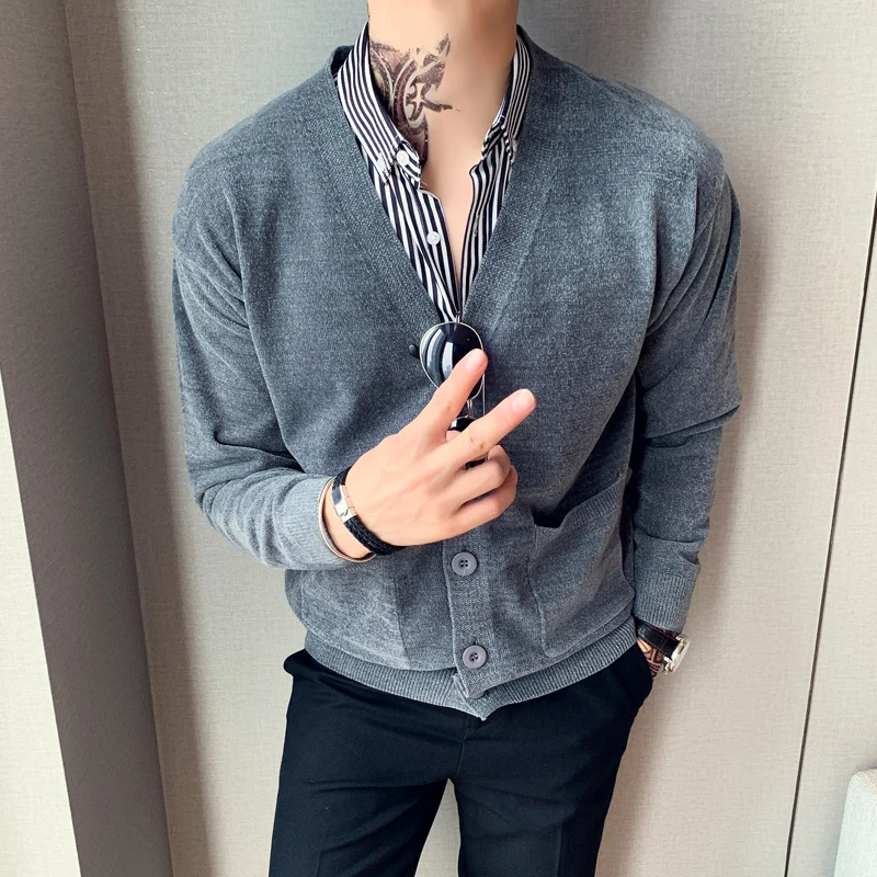 Осенне-зимний мужской кардиган в английском стиле однотонный Повседневный