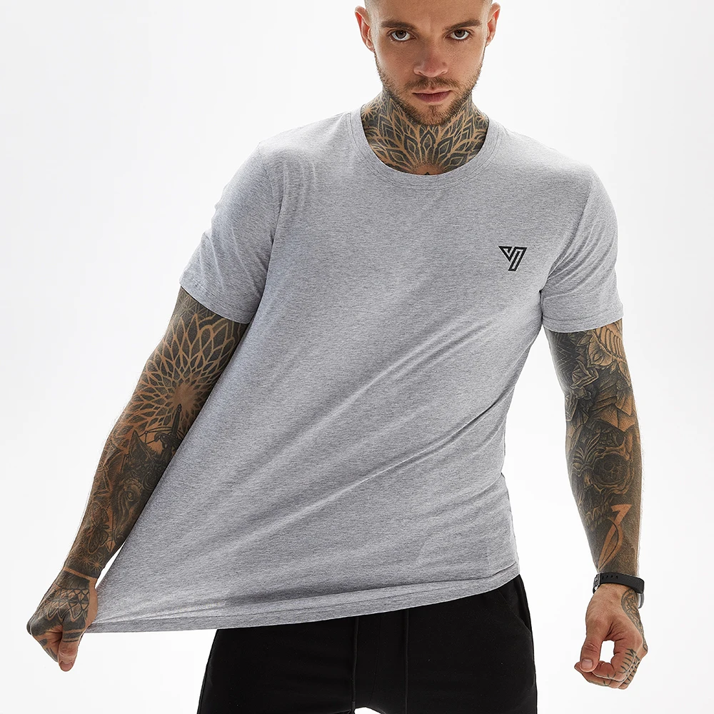 

Stylish Solid Color Tee Tops Mens T Shirt Short Sleeve Bodybuilding Tees Male Clothes Fitness Fashion Round Neck Casual T-shirts