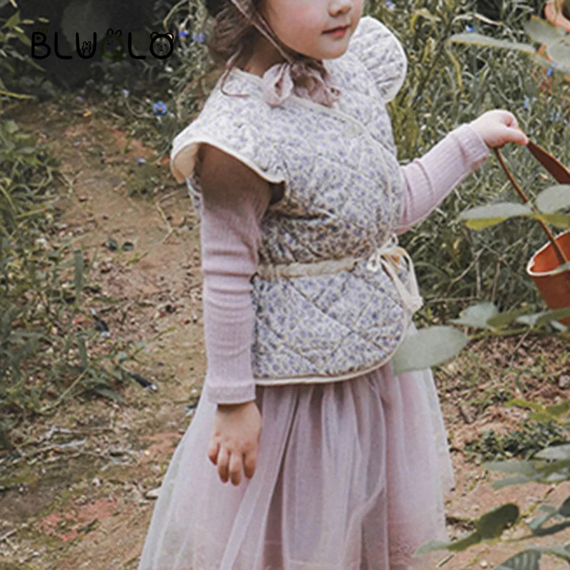 Новинка 2021 Осенний детский жилет Детская куртка с цветочным принтом для девочек