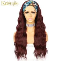 krismile deep wave burgundy headband wig long 99j daily party holidays no gel glueless wig for black women with 2 free bands
