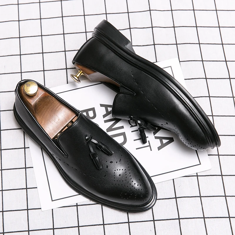 Men Black Dress Loafers Brand Casual Slip on Oxford Male Tassel Gentleman Business Shoes British Style Prom Evening Long Dresses | Обувь