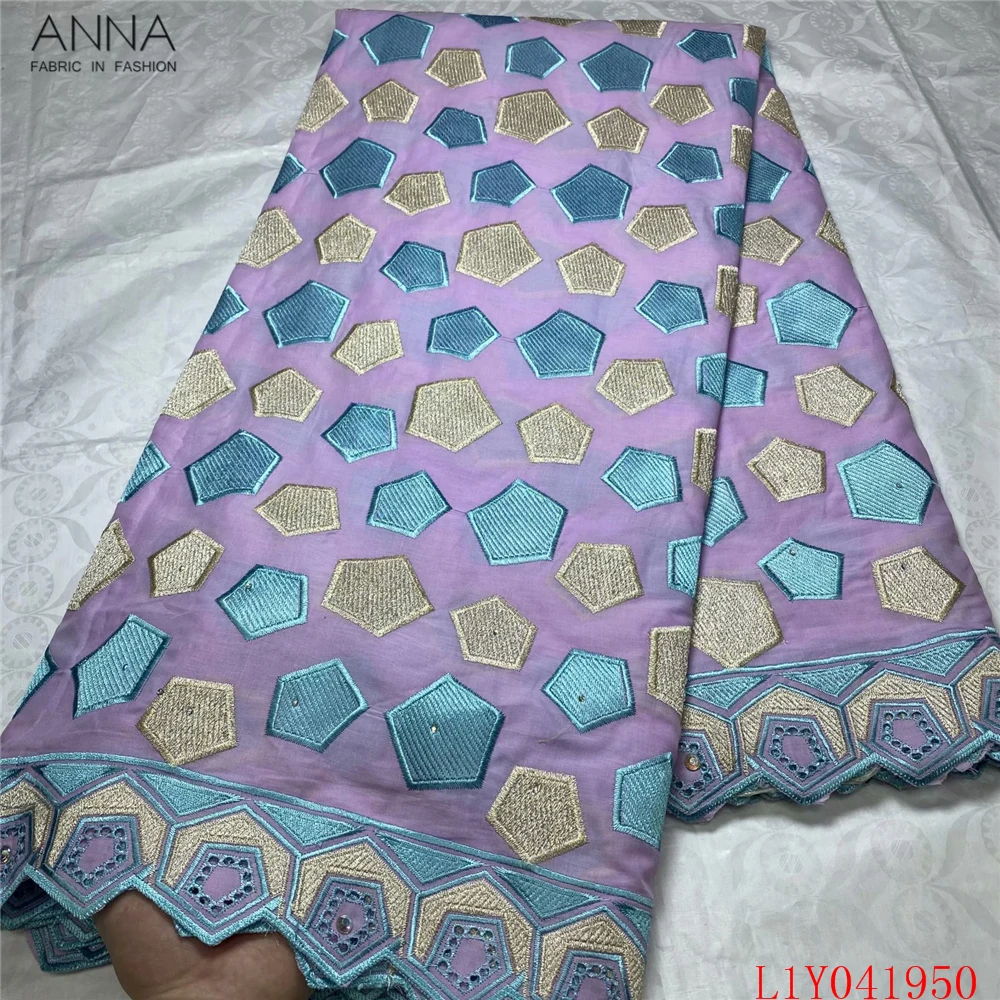 

Anna popular embroidery african dry lace fabric with rhinestones and stones newest swiss voile laces fabric for party dress