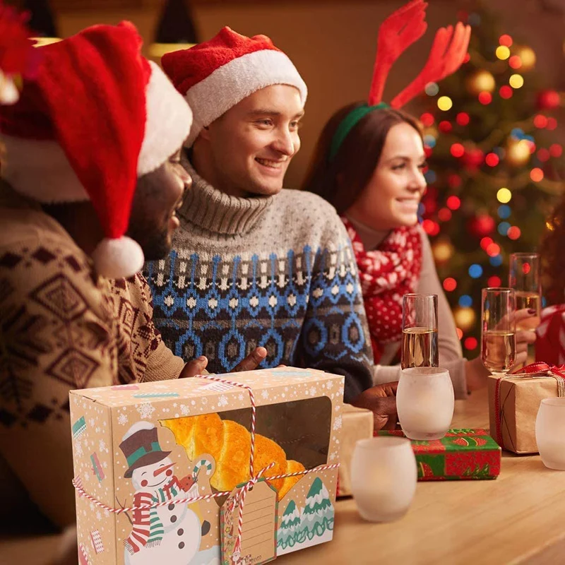 

12pcs Kraft Paper Portable Christmas Gift Box Party Favor Holders Goody Candy Box Cookie Boxes for Party Christmas Home