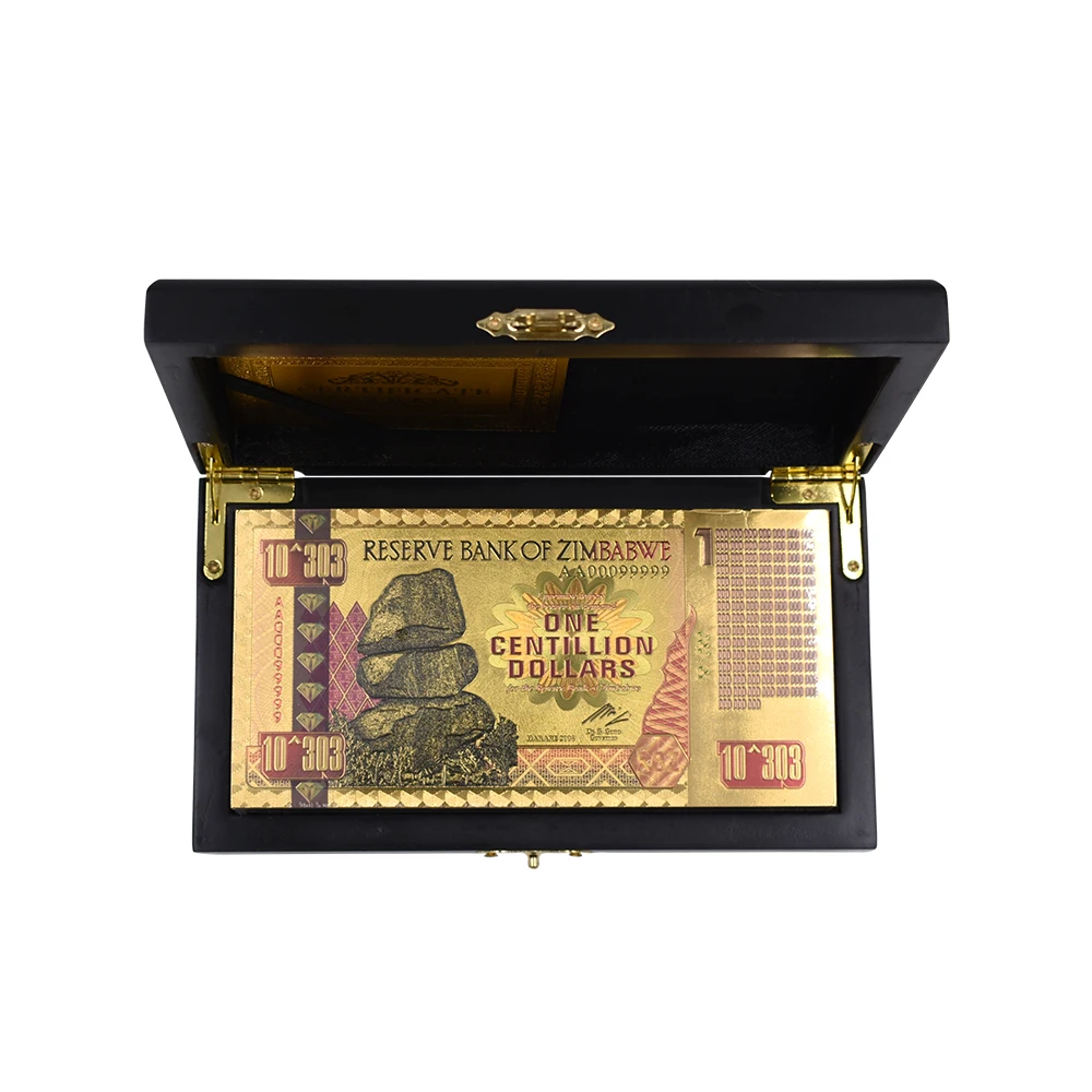 Зимбабве золотых банкнот один Centillion с покрытыем цвета чистого 24 каратного золота