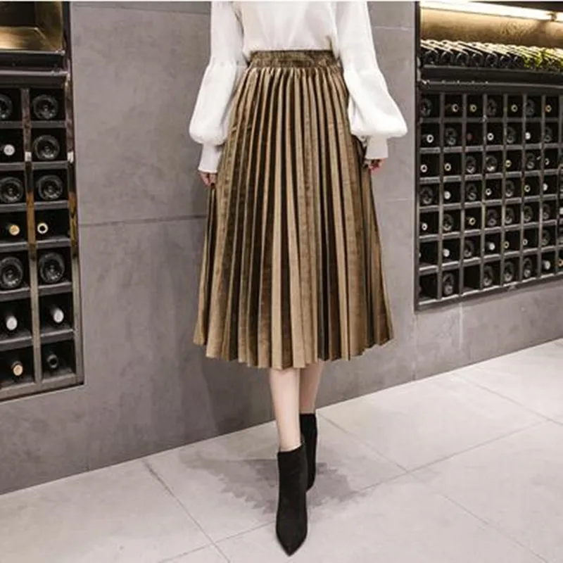 Осень 2020 однотонные плиссированные юбки женская модная юбка с эластичной талией
