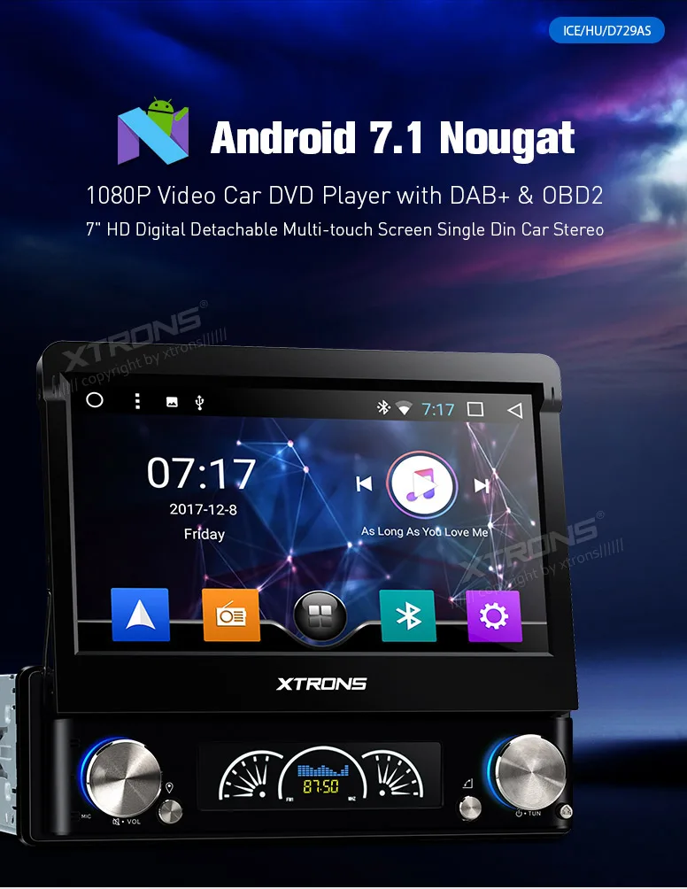XTRONS " HD Универсальный Android 7,1 Nougat цифровой съемный мульти сенсорный экран 4K видео стерео автомобильный dvd-плеер Радио Блок gps