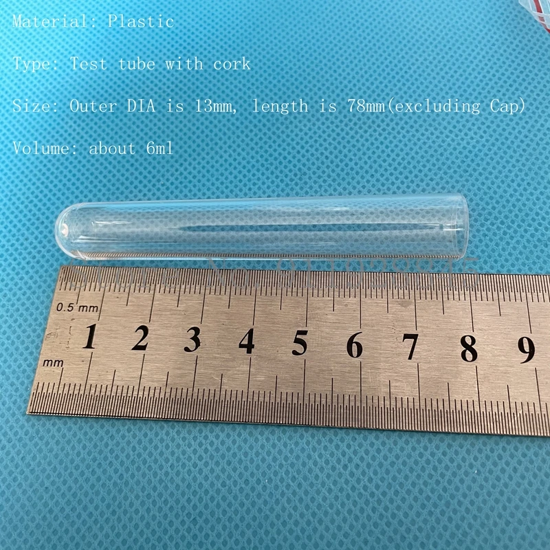 500 шт. 13x78 мм Школьные лабораторные прозрачные пластиковые пробирки с пробками