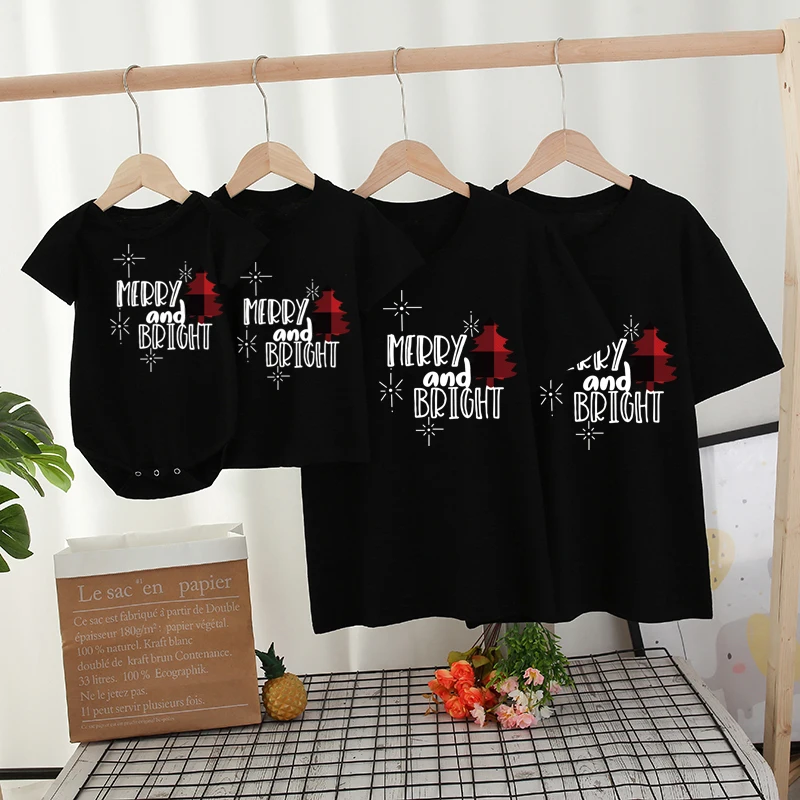 Ropa a juego con estampado de dibujos animados de Navidad para madre, padre, hija, hijo, camiseta, ropa familiar para mam&aacute; y yo-4