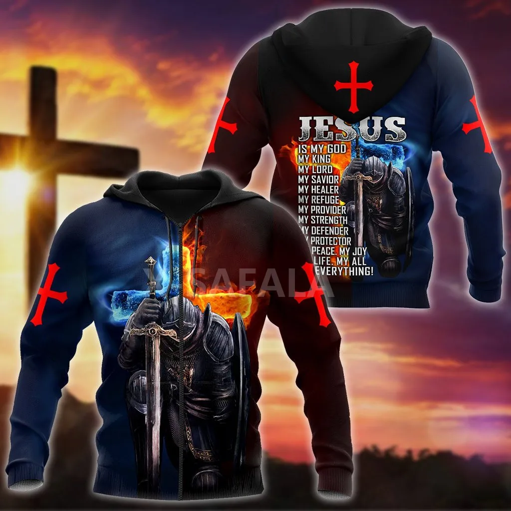 

Jesus Christ Warrior Cross 3D All Print Plus Hoodie 1Man Women Harajuku Outwear Zipper Pullover Sweatshirt Casual Unisex Jacket