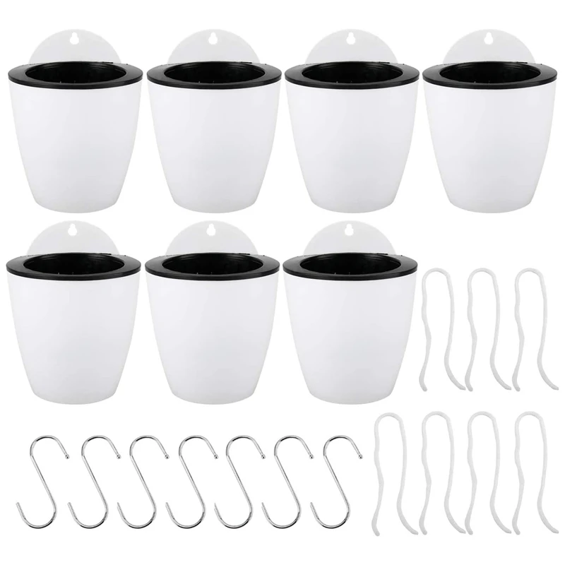 

Self Watering Hanging Planters 7 Pack for Plants Flowers Indoor Outdoor Window Wall Large 7 Inch Plant Pots with Hooks