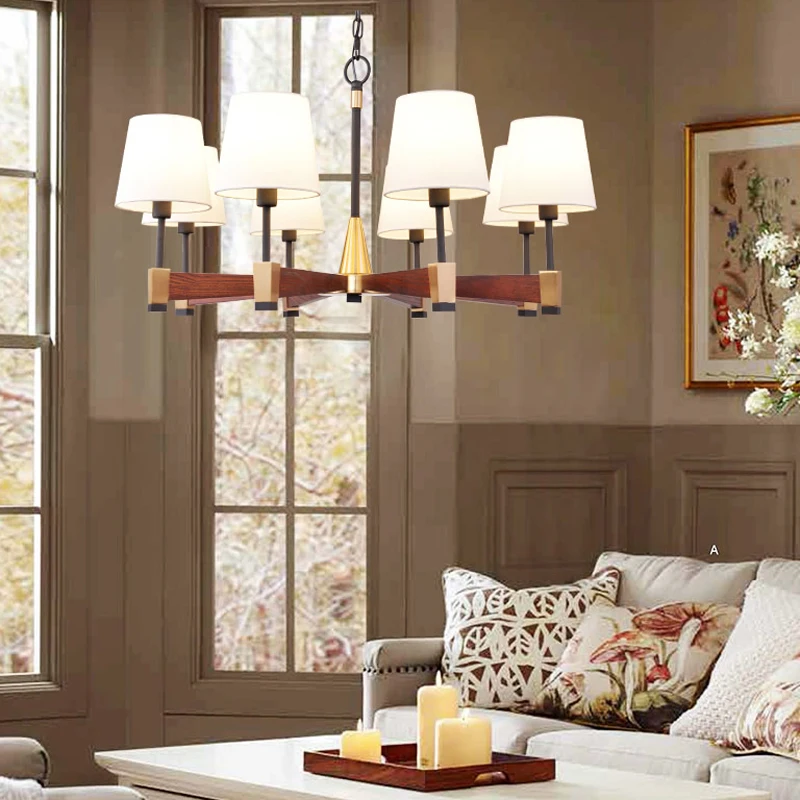 Американская люстра из цельного дерева для гостиной ресторана спальни