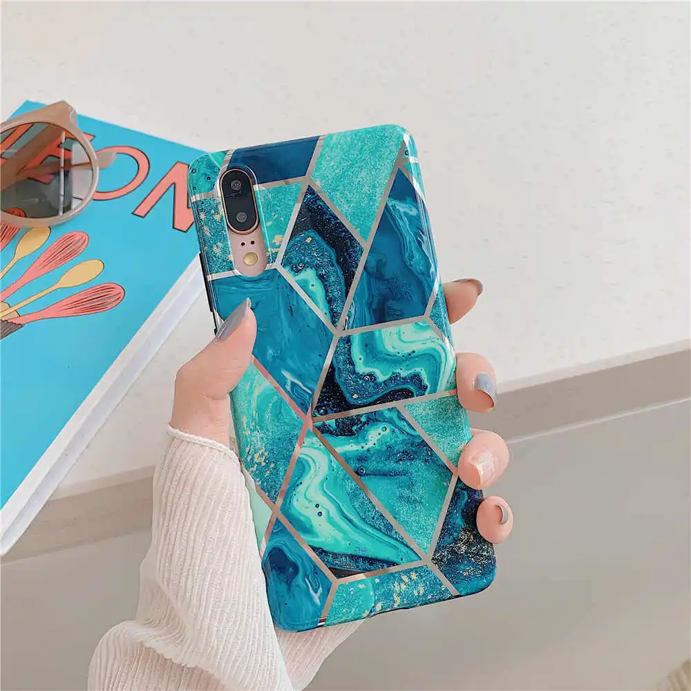 Силиконовый чехол с геометрическим мрамором для huawei P30 Pro P20 Lite, чехол для телефона huawei mate 20 30 Lite P20 Pro, чехол - Цвет: Blue