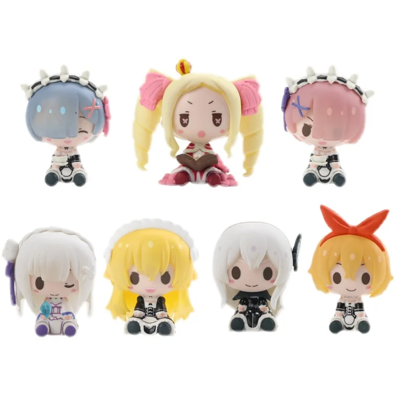 

7pcs/Set Anime Re:Zero Starting Life In A Different World From Zero Emilia Rem Ram Seated ver Figures PVC Model Toys