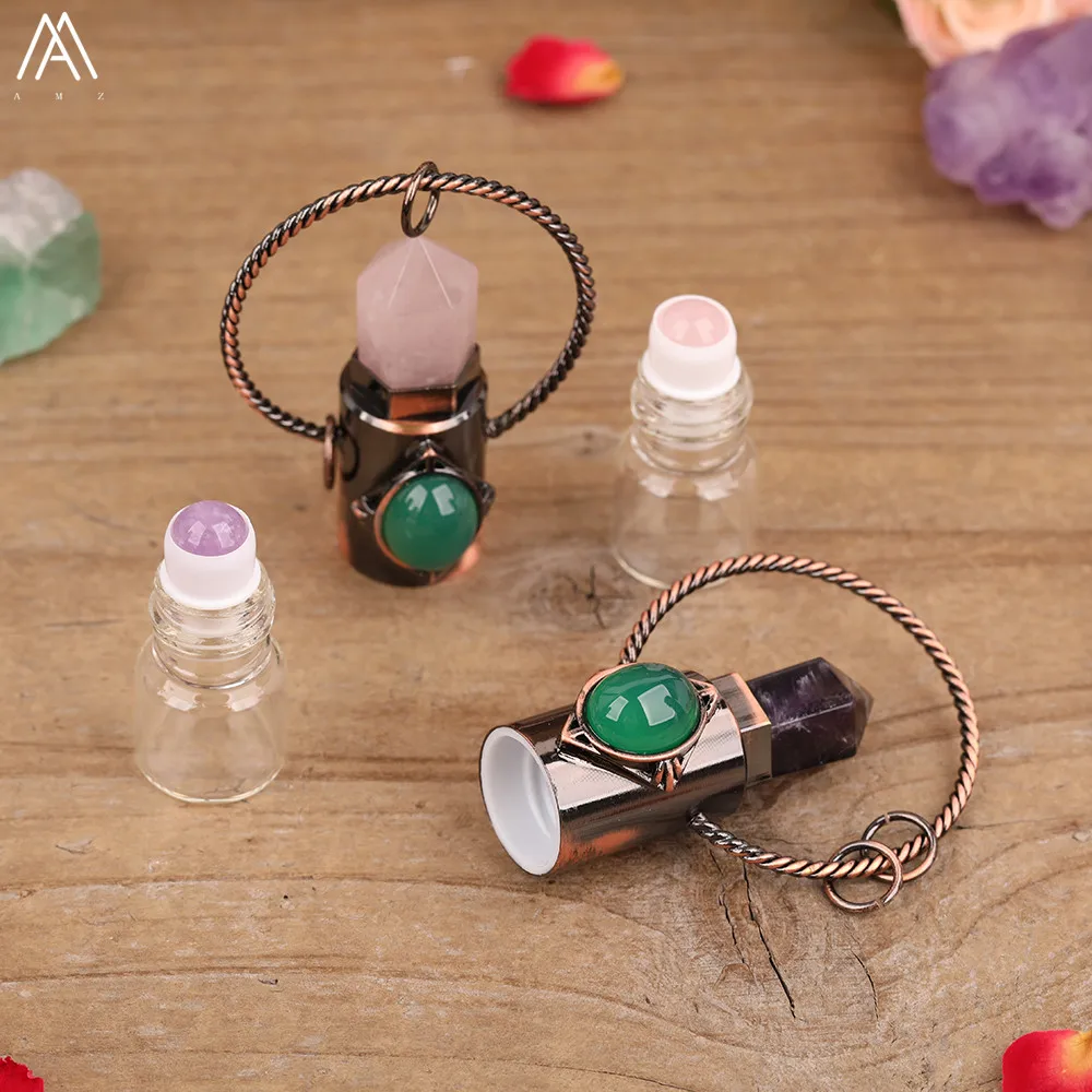 

Latest Natural Stone Beads Roll On Perfume Bottle Pendant Women Crystal Essential Oil Roller Bottle Chains Necklace Jewelry Gift