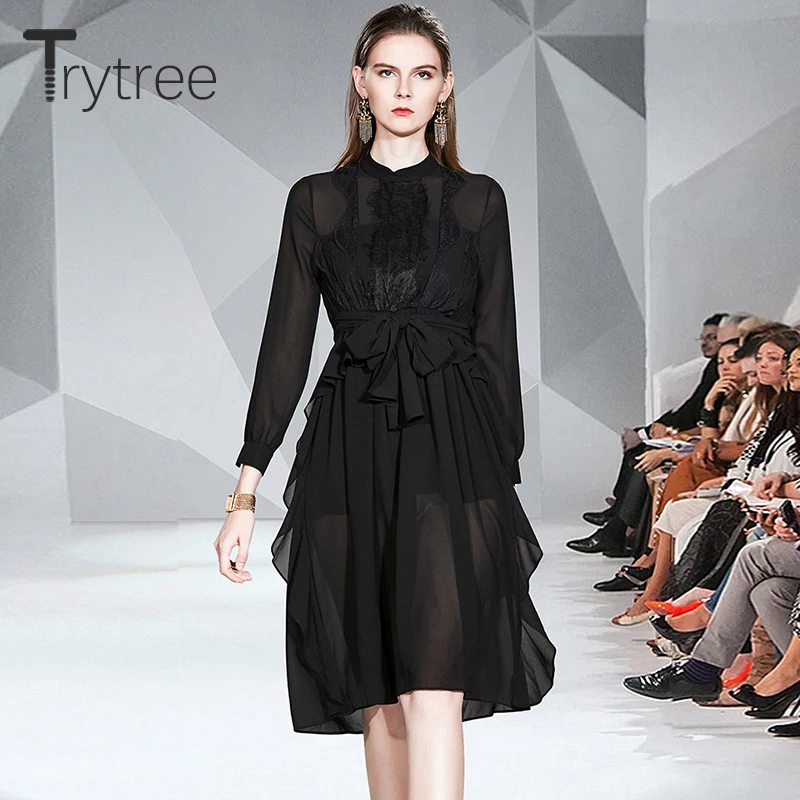 Женское Повседневное платье Trytree элегантное однотонное офисное до колена с