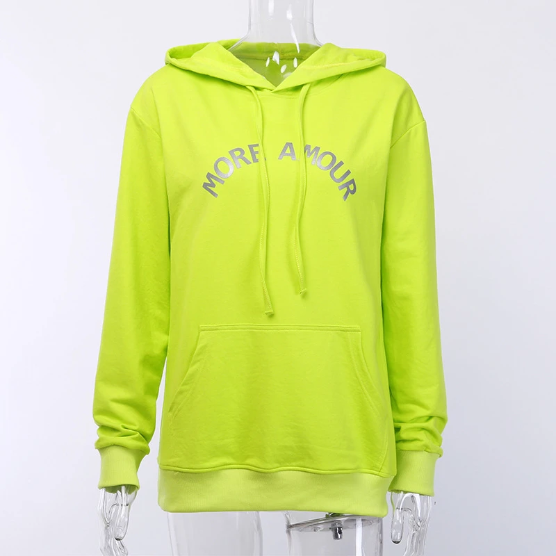 Толстовка неоново зеленая со светоотражающим капюшоном JA317|Мужские толстовки и