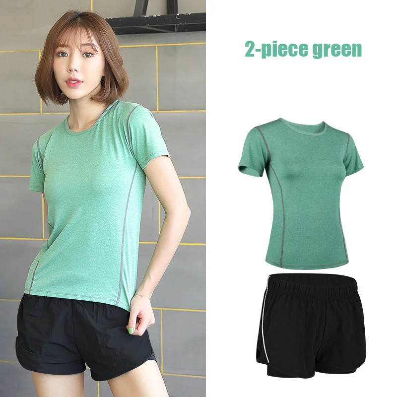 2-piece green 5 шт. Набор для йоги для женщин одежда Бюстгальтер Спортивный Бег Фитнес Женская футболка одежда для фитнеса тренировочный спортивный костюм набор - Цвет: 2-piece green