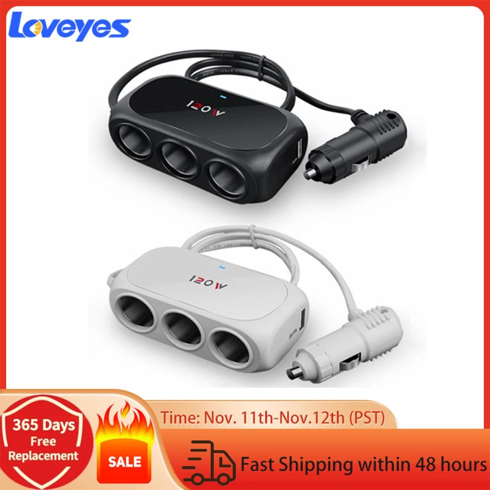 

Dual USB Power Adapter 3 In One Car Charger Cigarette Lighter Socket Distributor High Power 12V 24V 120W Output LED Indicator