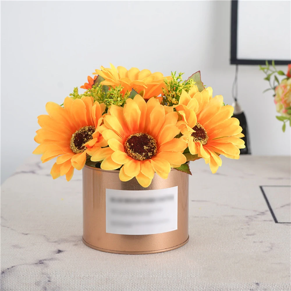 Искусственный подсолнух с железным горшком имитация в горшке Европейский Стиль