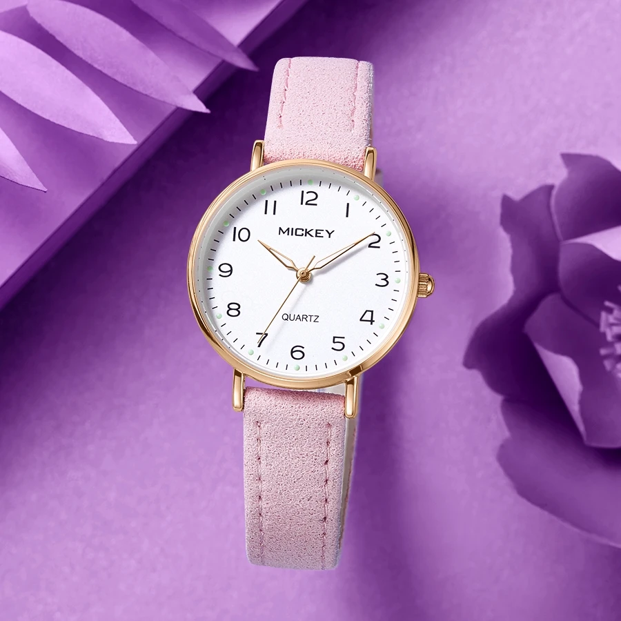New Fashion Women Leather Strap Watches Youth Ladies Quartz Wristwatches Pink Girls Round Clock Waterproof Student Female Hour enlarge